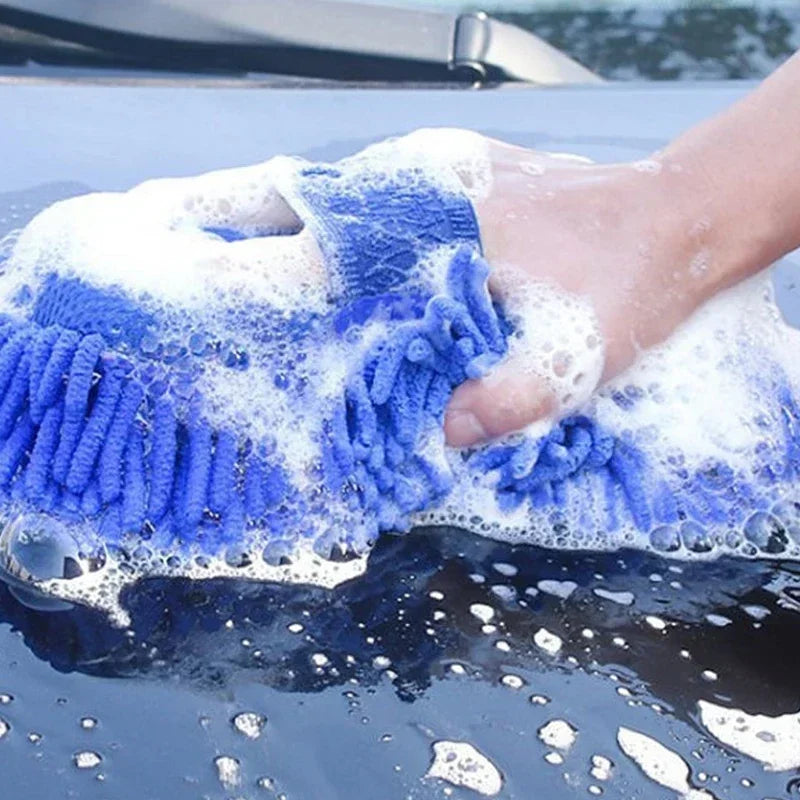Éponge de lavage de voiture en chenille en microcarence bleue, tampon de brosse de lavage d'entretien, outil de livres, serviette de lavage automatique, gants, accessoires de style, 2 pièces