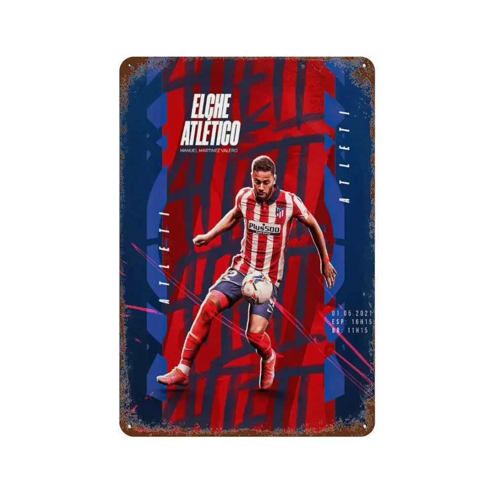 Affiche Métal Aluminium Étoile Football — Décoration Murale Bar, Club & Salon
