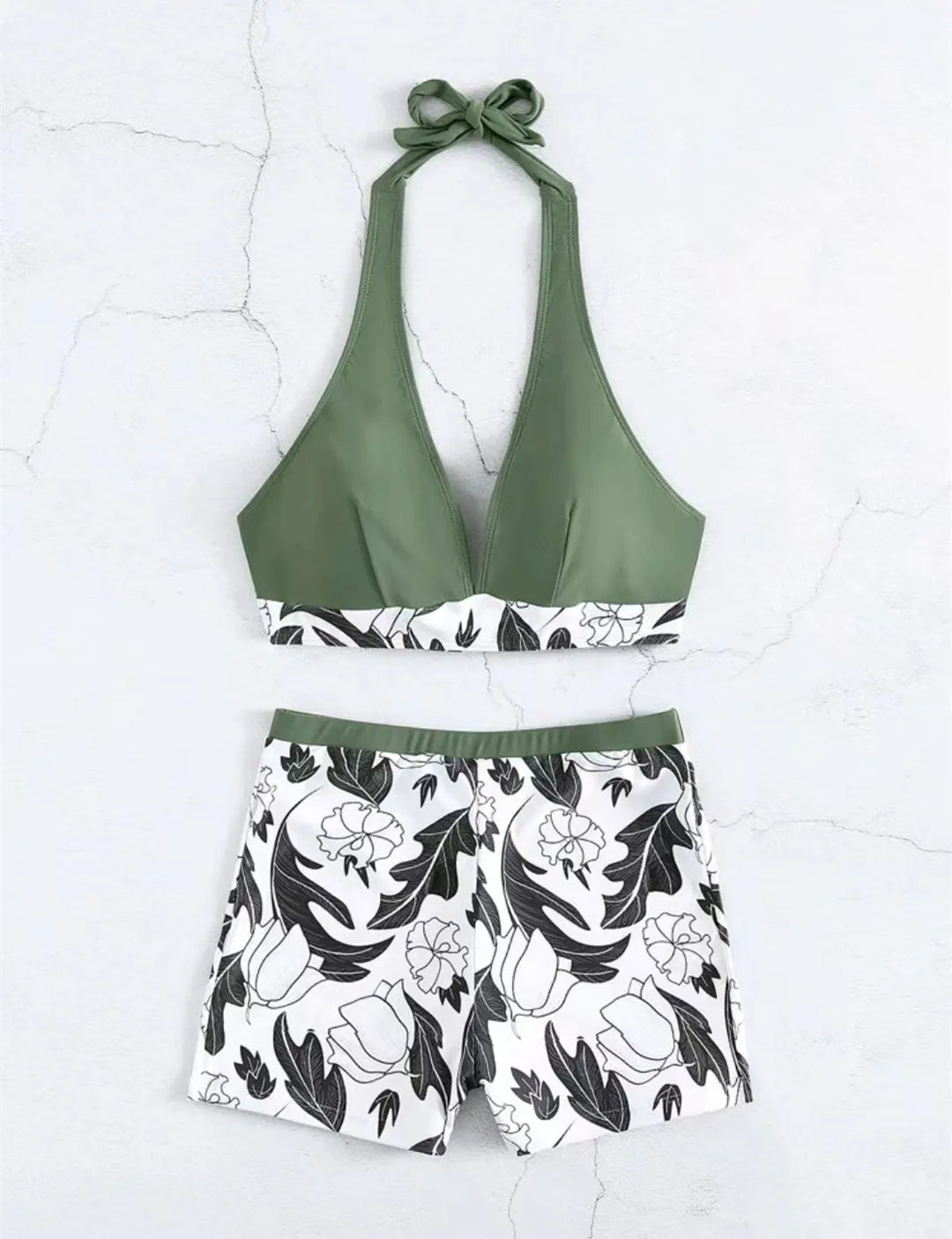 Ensemble de bikini halter 2026, maillot de bain court pour femme, maillot de bain taille haute imprimé, tenue de plage