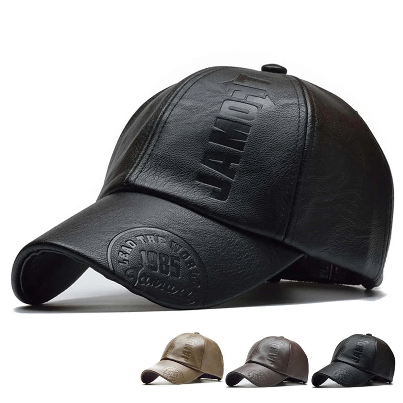 Casquette de baseball réglable en cuir PU pour hommes — chapeau papa, camionneur, chaud, hiver, vintage, 6A