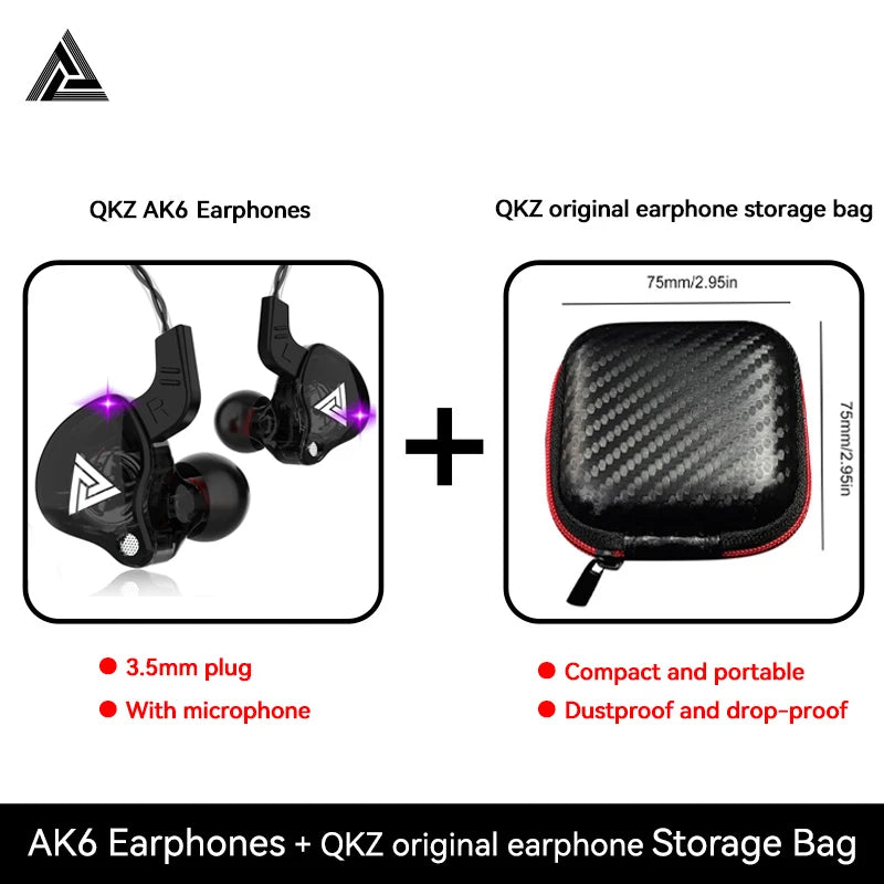 Original QKZ AK6 Copper Driver HiFi Wired Earphone 3.5MM Running Sports Headset Bass Stereo Headphone Music Earbuds In-ear with Mic