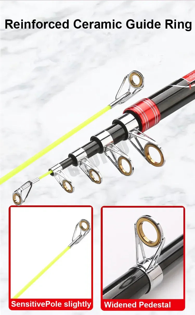 Canne à pêche Portable 2.1-4.5M siège de roue mobile canne à pêche télescopique en Fiber de carbone robuste voyage bateau de mer canne à pêche de roche