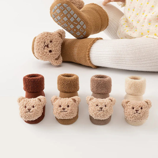 Calcetines coordinados de algodón suave para bebé, calcetines gruesos para niños, recién nacidos, niños pequeños, lindo oso de dibujos animados, sólidos, para niños y niñas, invierno, nuevos