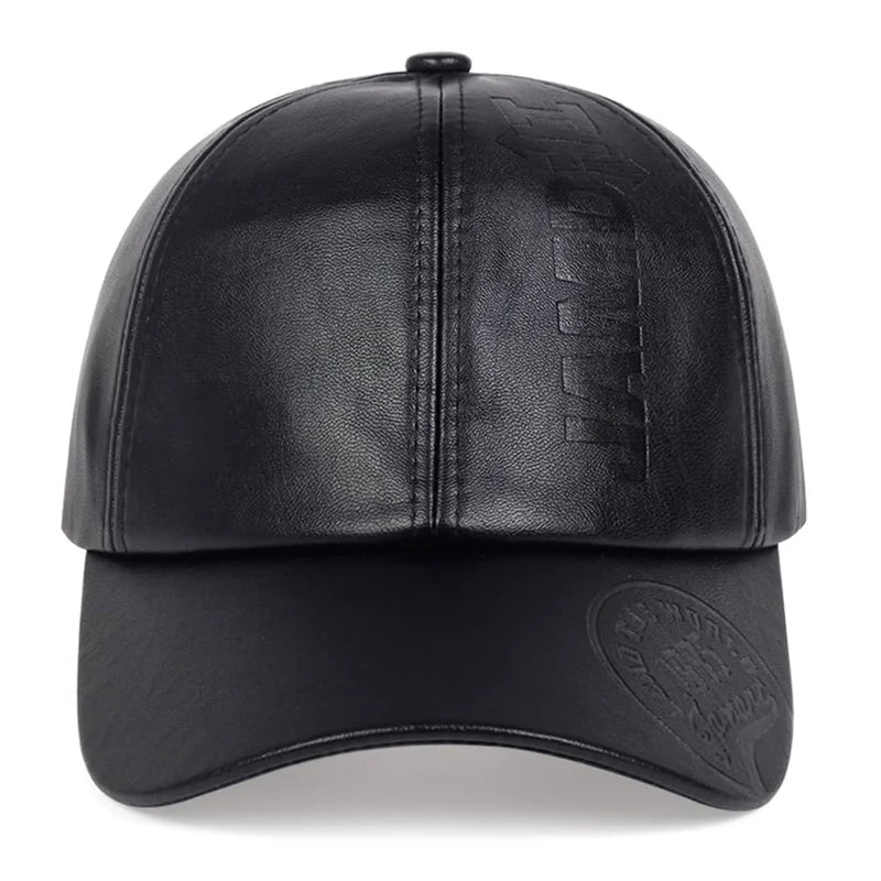 Casquette de baseball réglable en cuir PU pour hommes — chapeau papa, camionneur, chaud, hiver, vintage, 6A