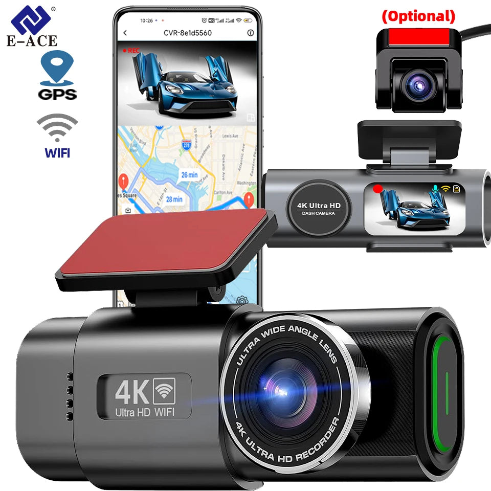 4K Dash Cam GPS WIFI APP 24H Night Vision Optional Rear Mini Lens Car Dashcam DVR Video Recorder Car Camera Black Box