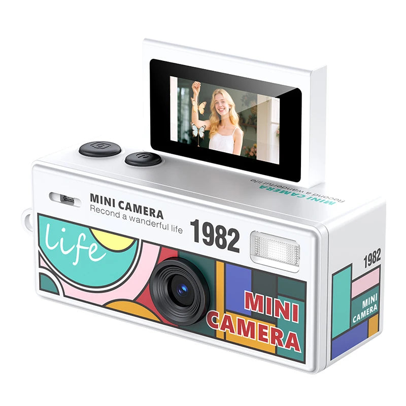 Minicámara digital CCD retro con flash, pantalla giratoria de 1080P, pequeña videocámara con forma de llavero para regalos