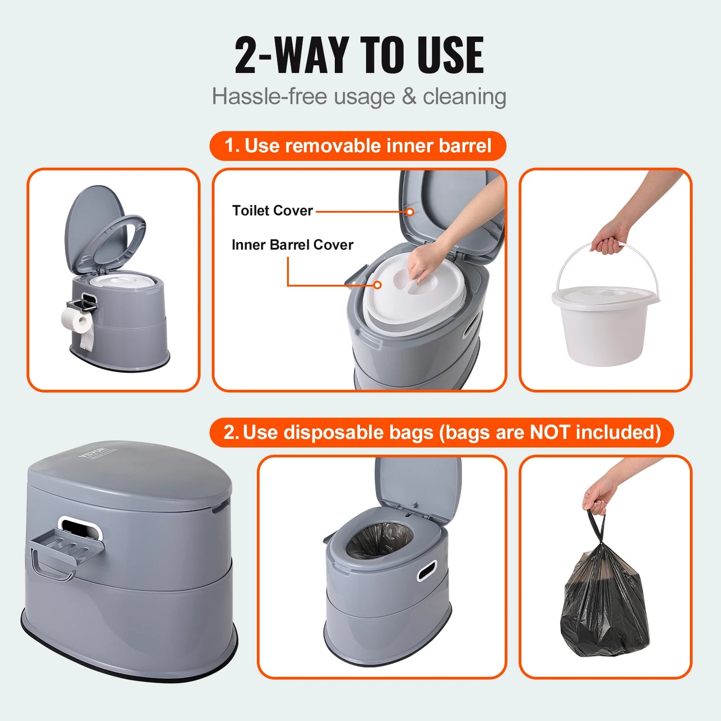 SucceBuy Toilettes portables pour camping Toilettes de voyage avec seau intérieur amovible de 1,3 gal/porte-papier amovible pour un long voyage sur route