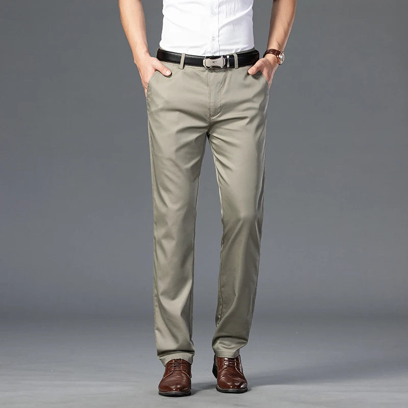 Summer Slim Men's Slim Suit Pants Fashion Business Casual Cotton Green Black Khaki Trousers Male Brand Clothing 30-40