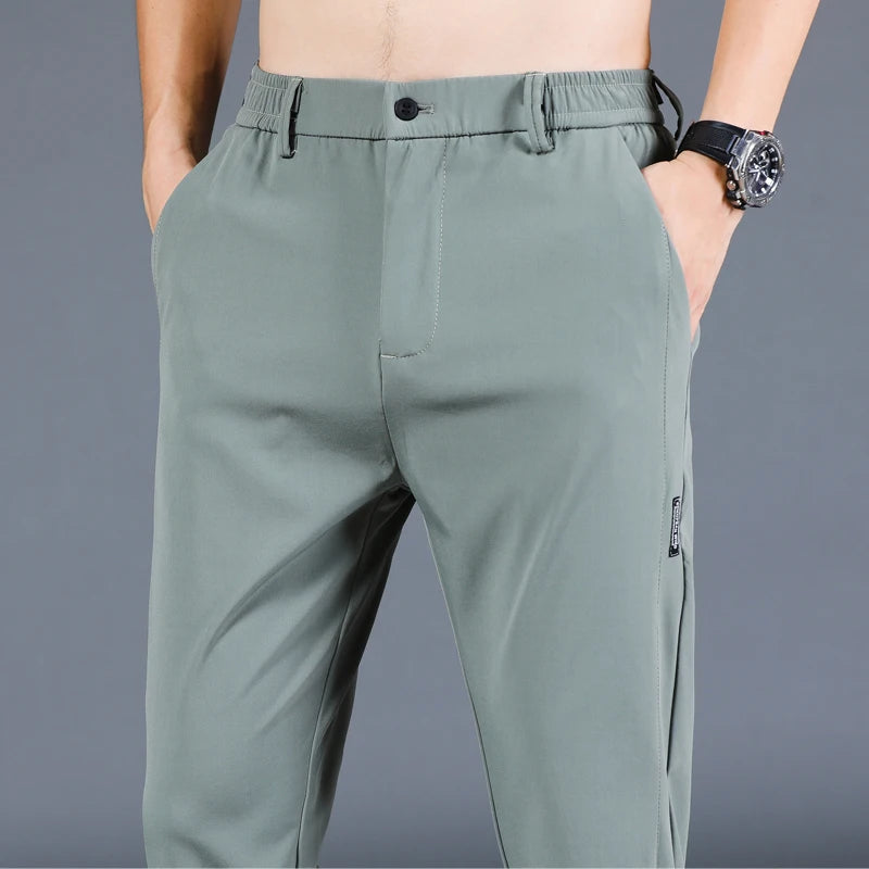 Men's Thin Ice Silk Pants, Stretchy, Casual, Elastic Waist, Smooth, Brand Clothing, 5 Colors, New Summer 2024 Collection