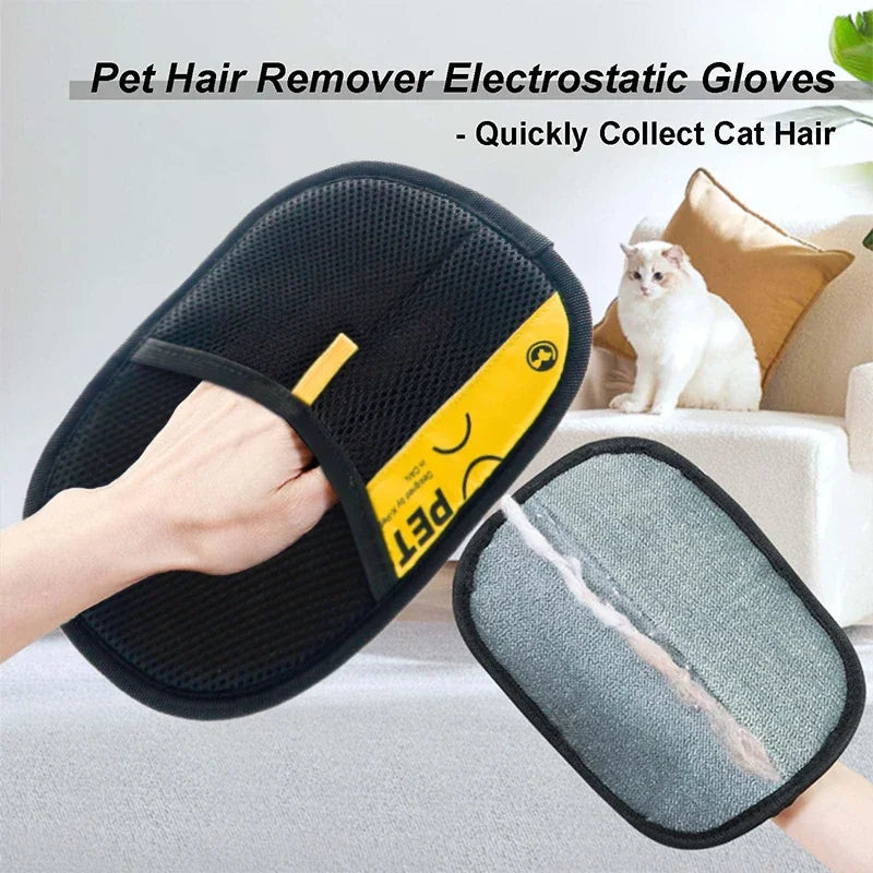 Gants d'épilation pour animaux de compagnie électrostatiques pour chats et chiens, gant de toilettage réutilisable et lavable avec brosse à rouleau anti-peluches 2 en 1, sans danger pour les chiens