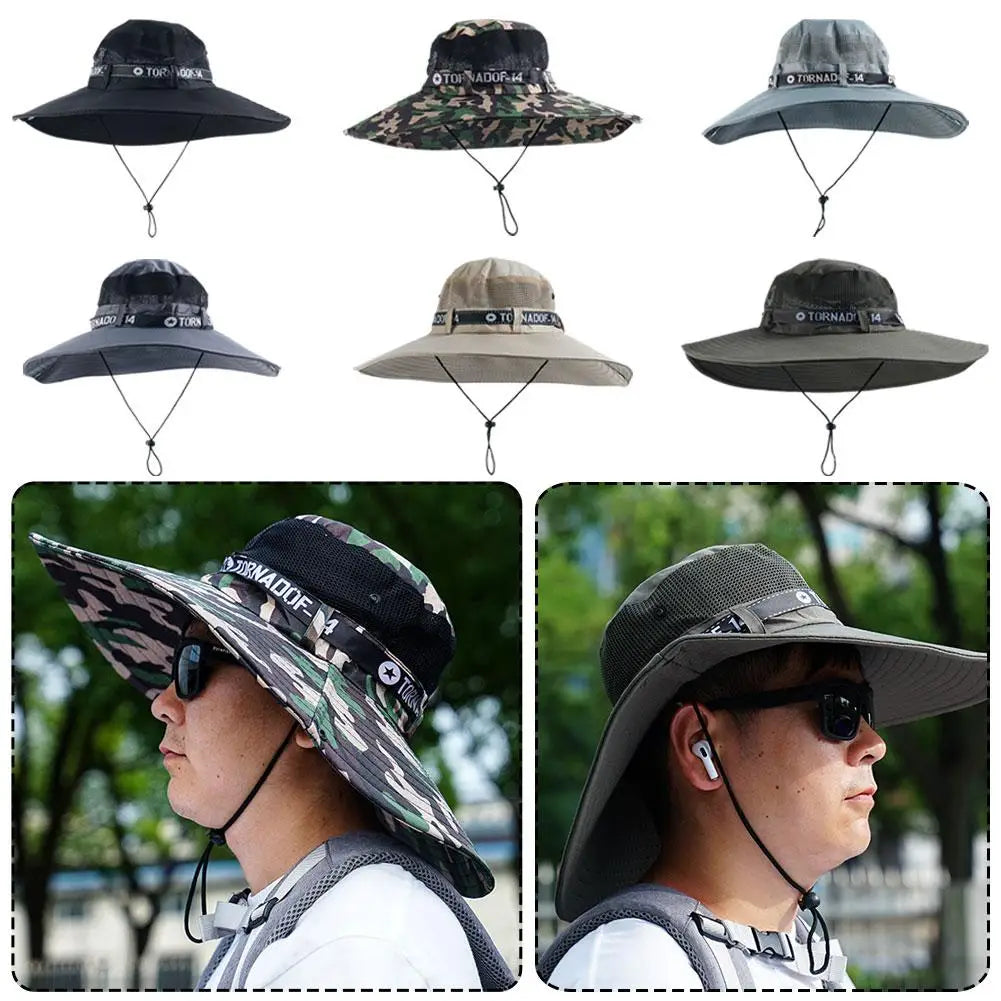 Grand chapeau de soleil d'été pour hommes et femmes, casquette de pêche respirante, Protection contre les UV, chapeau de pêcheur en maille, randonnée en plein air, casquette de plage
