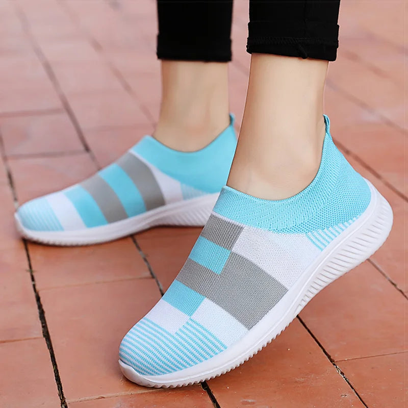 Zapatillas Planas Tejidas con Mezcla de Colores para Mujer, Zapatos Casuales Vulcanizados de la Nueva Colección