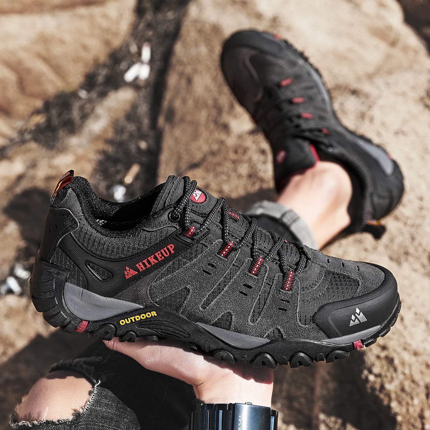 HIKEUP chaussures de randonnée pour hommes chaussures d'extérieur en daim et cuir résistant à l'usure hommes Trekking marche chasse baskets tactiques