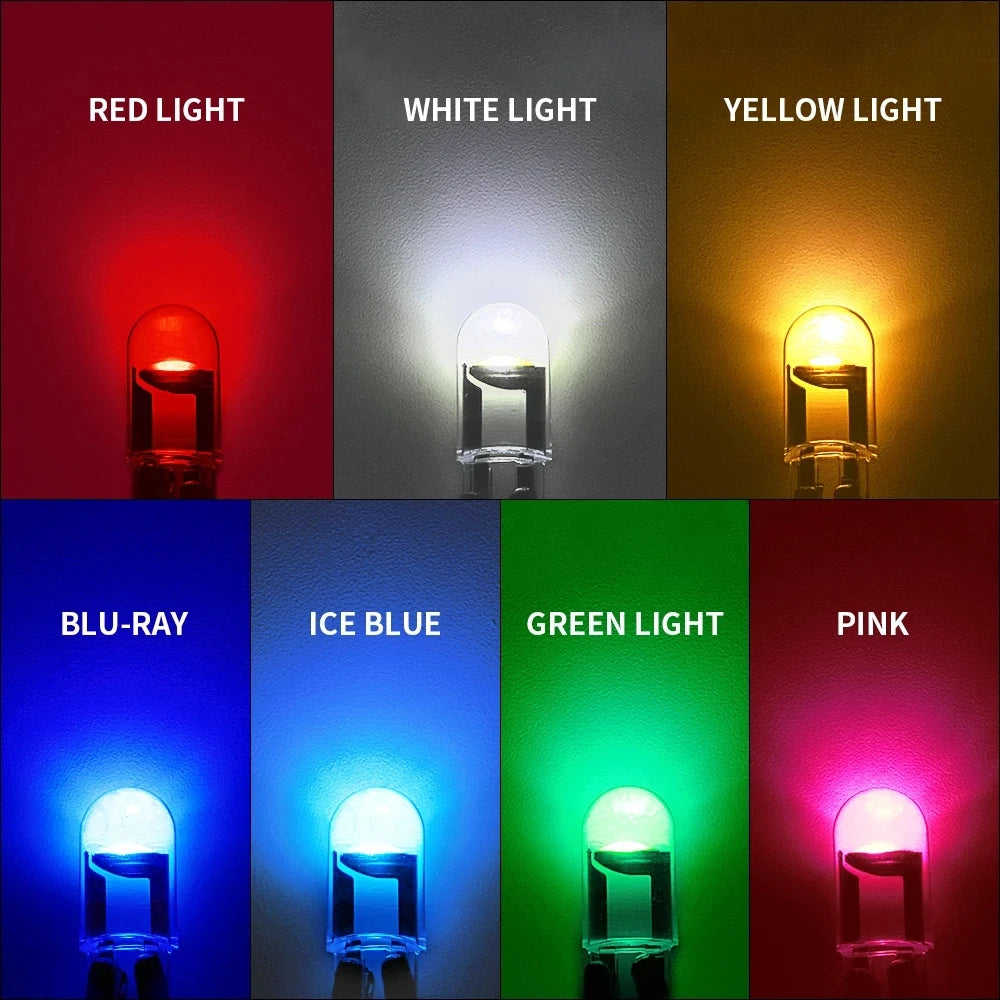 10X nueva W5W LED T10 luces de coche COB de cristal para interior bombillas blanco hielo azul amarillo Auto matrícula lámpara domo luz de lectura 12V