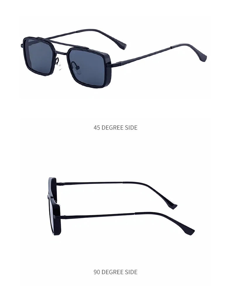 Lunettes de soleil carrées Steampunk hommes et femmes — punk, rétro, mode, vintage, 2025