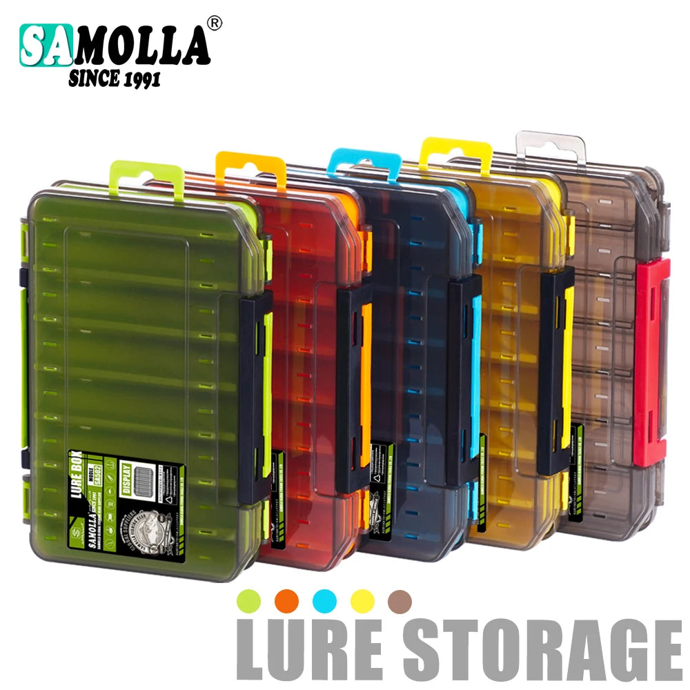 SAMOLLA Boîte à matériel compacte double face – Pêche simplifiée avec un organisateur durable et polyvalent pour leurres, hameçons, appâts