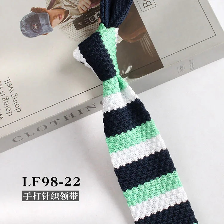 Cravates tricotées rayées pour hommes, rétro étroit, Style coréen, chemises décontractées, accessoires, costume, cravate