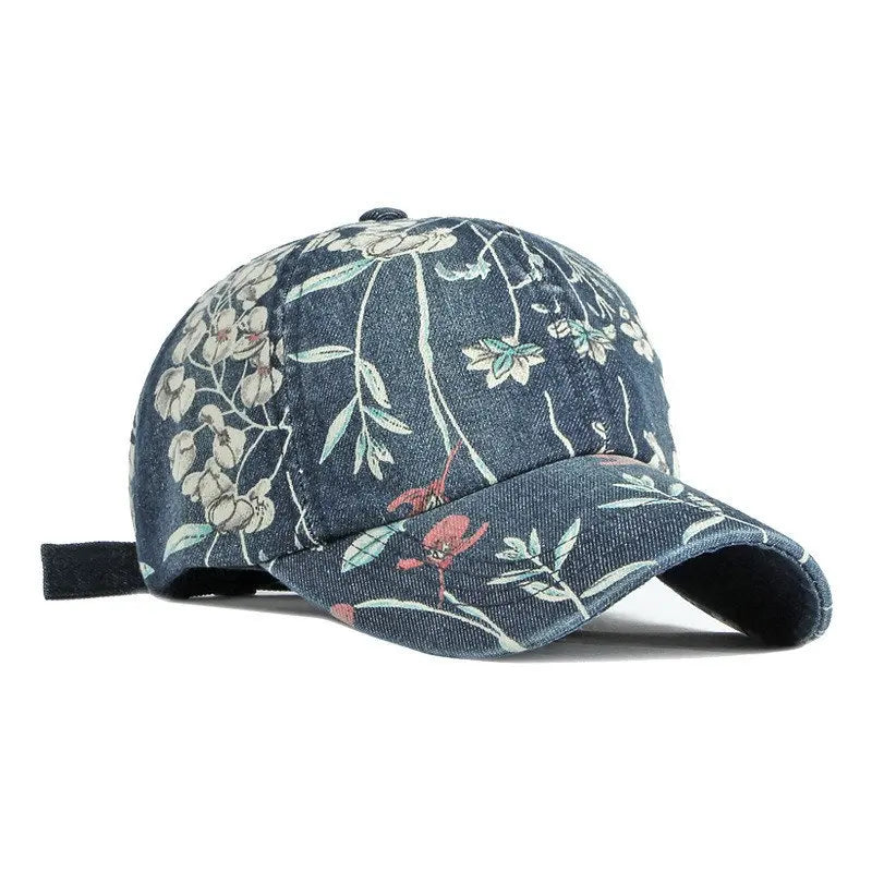 LDSCircJR-Unisex Floral Print Denim Baseball Cap, Adjustable Outdoor Snapback Hats, Spring, 170