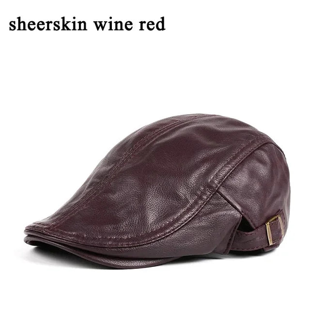 Genuine Leather Beret for Men, Thin Hats for Men, Adjustable Front Cap, Casual, Duckbill, Golf, Driver, 55-61 cm