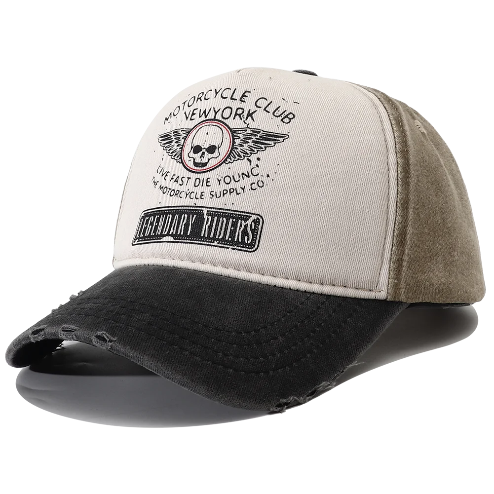 Unisex Punk Motorcycle Cap, 5-Panel Skull Print Baseball Hat, Hip Hop, New York, Bone, New Collection 2023