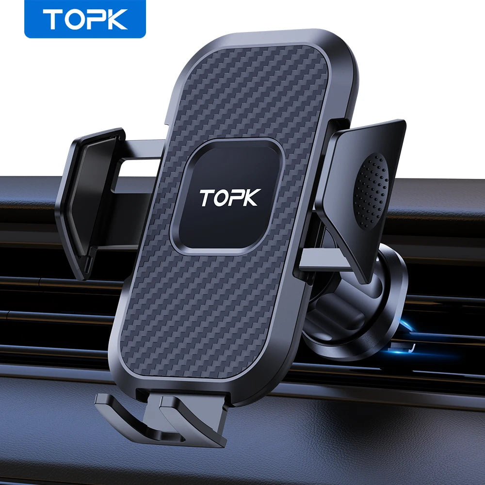 Soporte de teléfono para coche, soporte de teléfono universal de bloqueo automático mejorado TOPK con clip de gancho para rejilla de ventilación de coche para iPhone Samsung