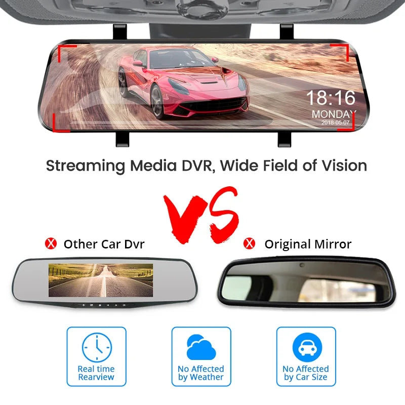 Dashcam Tactile 24H Parking — Double Objectif Avant Arrière Rétroviseur Boîte Noire