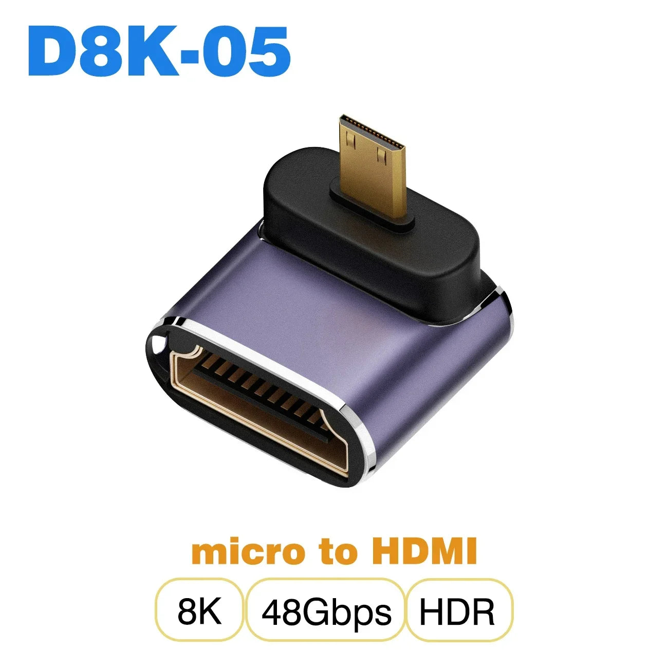 Convertisseur mini micro HDMI vers HDMI 2.1 — 48Gbps, 8K60Hz, 4K120Hz, projecteur, HDTV