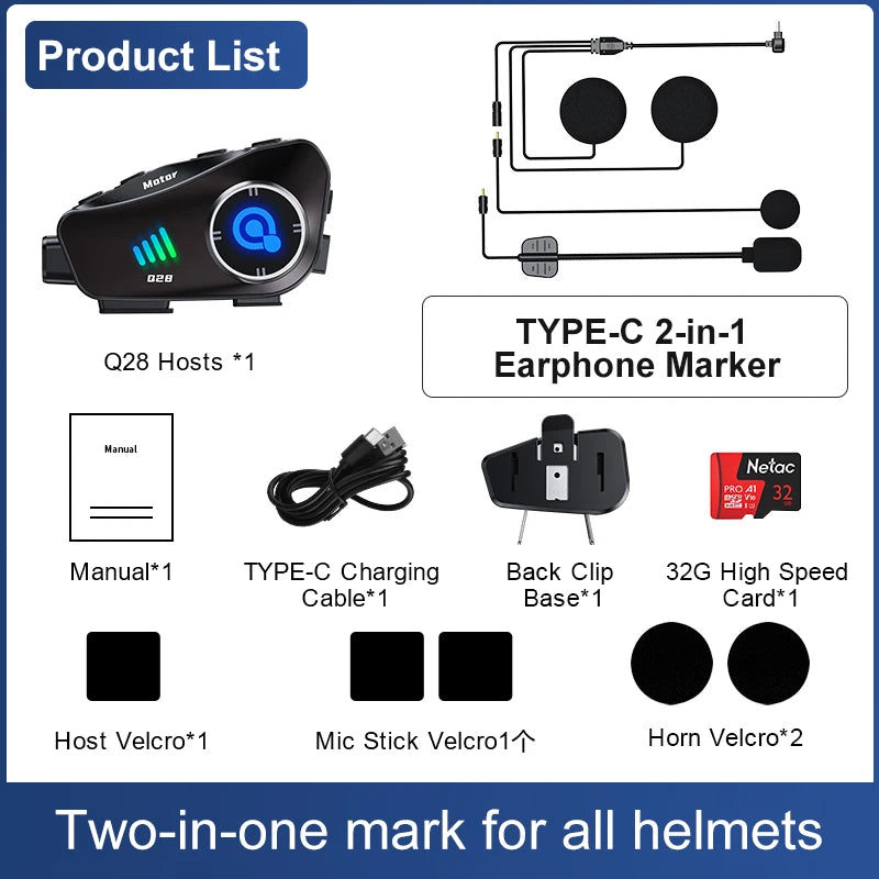 Casque de moto Bluetooth mains libres — étanche, vidéo 1080P, dashcam intégrée, carte TF
