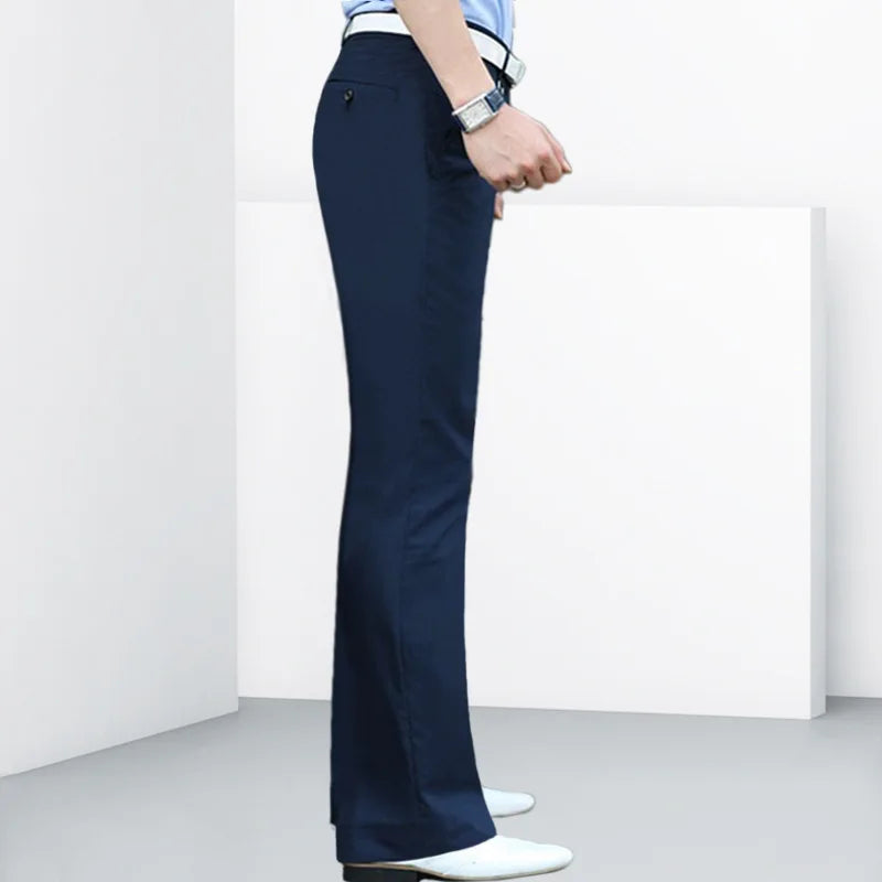 Pantalon décontracté micro-évasé taille moyenne pour homme — botte d'affaires, coupe cloche, 4 saisons, 2024
