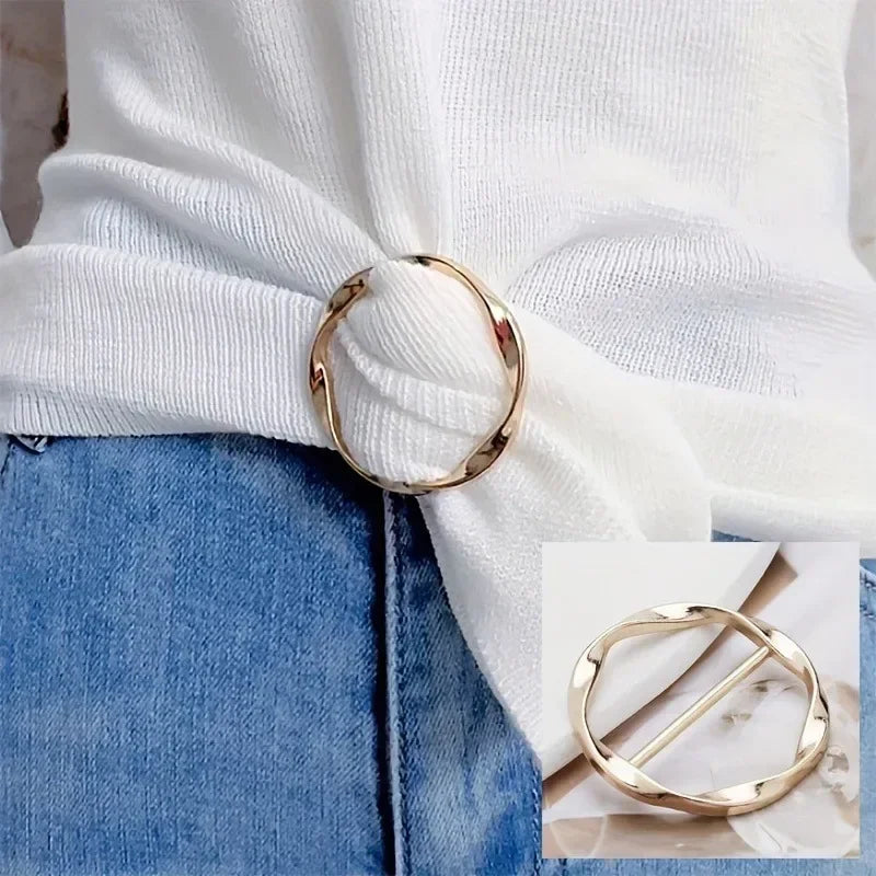 5 Pcs Fashion Round Metal Circle Clip Buckle Shawl T-Shirt Tie Clip Brooch Waist Buckle Versatile Clothing Ring Wrap Holder