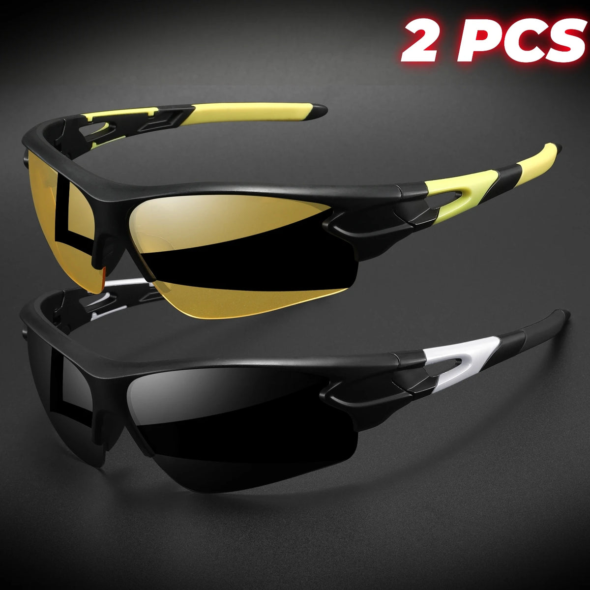 2 pièces lunettes de sport enveloppantes semi-sans monture — cyclisme, randonnée, UV400, anti-buée, unisexe