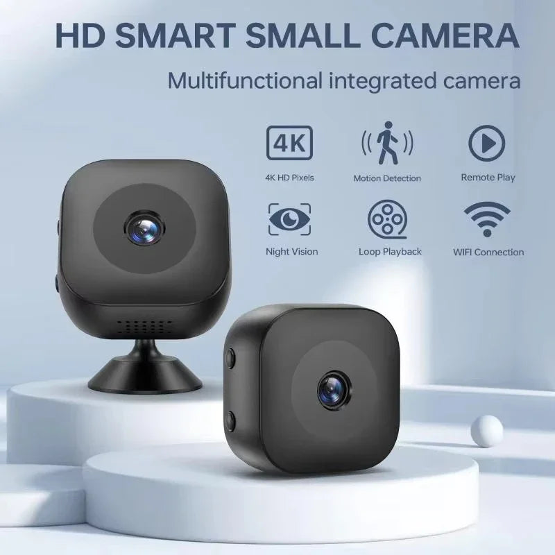 Caméra de sécurité WiFi miniature 8K — vision nocturne couleur, étanche, détection de mouvement, surveillance