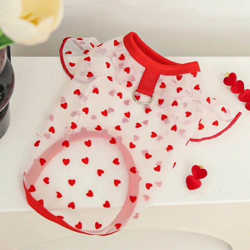 Chaleco refrigerante fino para perro, con mangas de volantes en forma de corazón, ropa de verano para perro con anilla en D, Chihuahua Bichón, camisa para perra, gato, camiseta de malla para perro