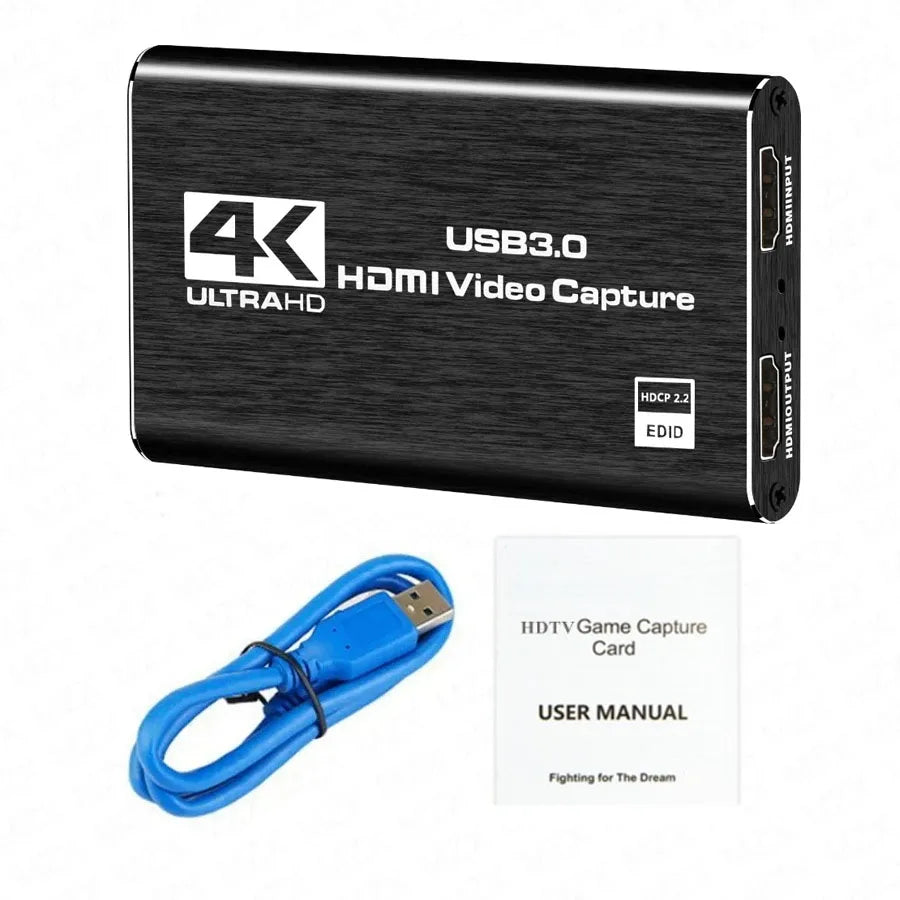 Carte d'acquisition vidéo 4K USB 3.0, enregistreur vidéo HD 1080P compatible HDMI, pour PC PS4 OBS, enregistrement de jeu, micro Audio