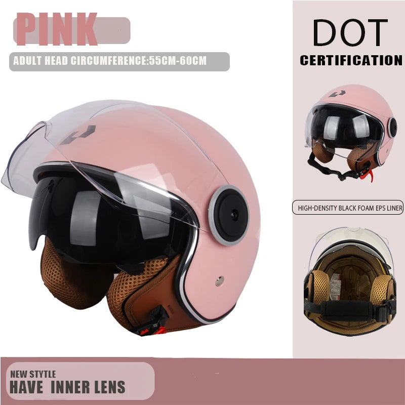 DOT - Vintage Open Face Motorcycle Helmet, Retro 3/4, Cruise, for Men and Women