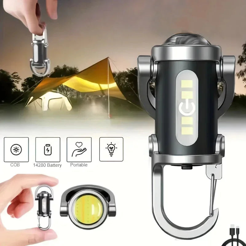 Mini Lampe de Poche Porte-clés Rechargeable COB — Camping, Randonnée & Urgence