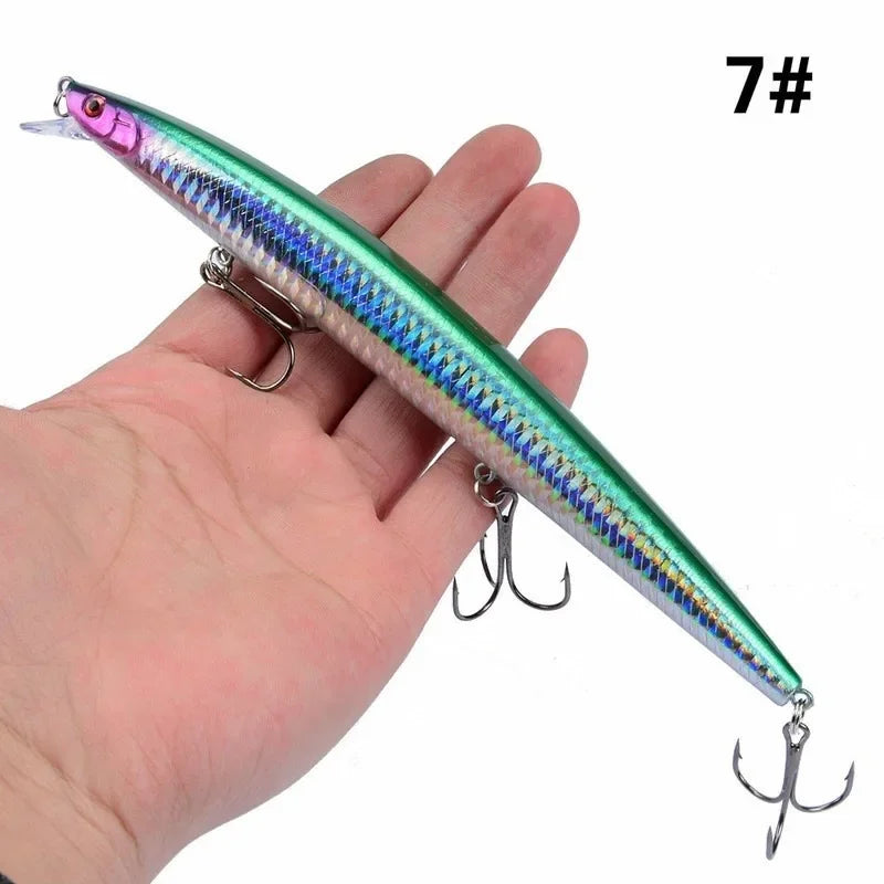 Leurre de pêche au vairon en plastique, appât Éldur, manivelle laser, gros faux poissons, appâts de pêche en mer, 16 couleurs, 18cm, 24g