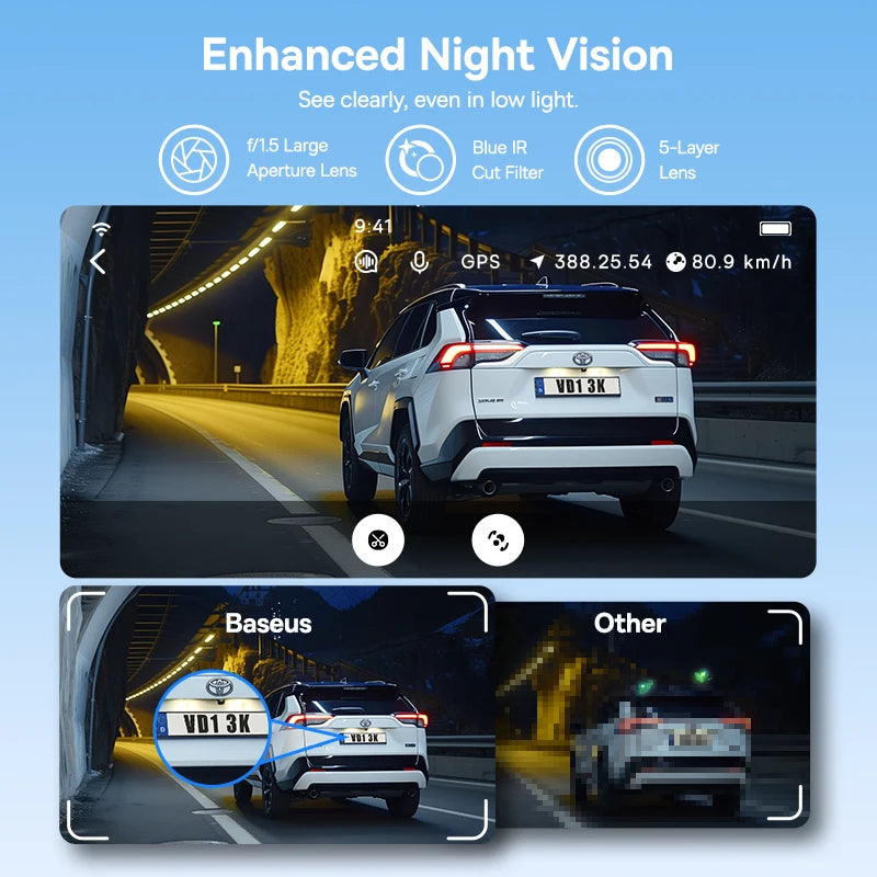 Baseus 3K Dash Cam VD1 Front and Rear Camera HD Built-in GPS Galileo Supercapacitor Car DVR Car Camera Recorder Supports 24H Parking