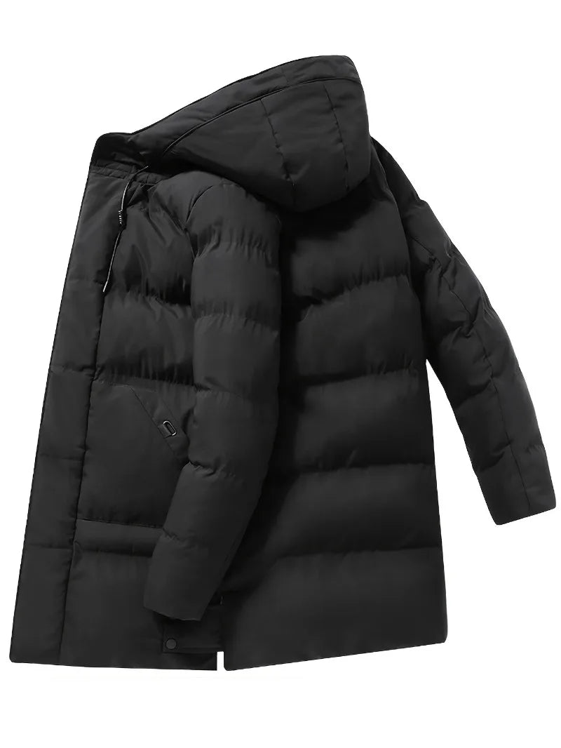 Manteau d'hiver épais pour hommes, veste coupe-vent pour temps froid avec fermeture éclair pleine longueur, longue formalité à capuche, grandes poches avant