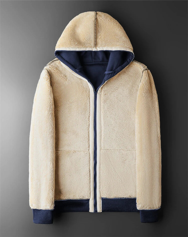 Veste à capuche en laine d'agneau pour homme et femme, manteau chaud, manches longues, sweats à capuche zippés, décontracté, sport, sourire, noir, hiver