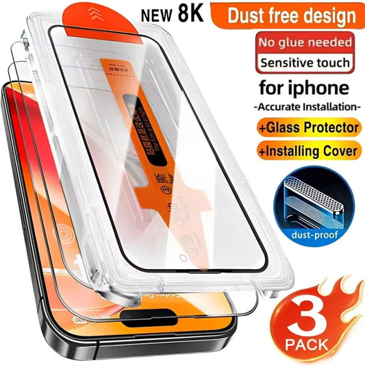 3-Pack HD Tempered Glass Screen Protector for iPhone 17 16 Pro Max 15 14 11 12 13 mini, Anti-Scratch & Dust-Free Installation
