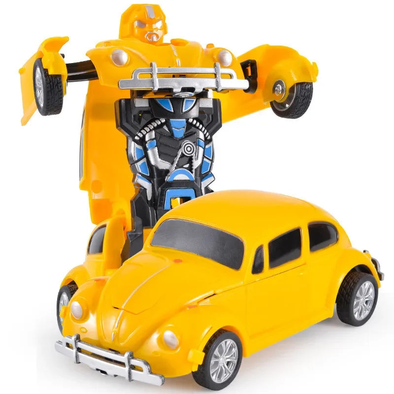 Coche de juguete de cambio de forma de impacto inercial para niños, robot Autobot de cambio de forma con un solo botón, rompecabezas de cambio de forma, colisión
