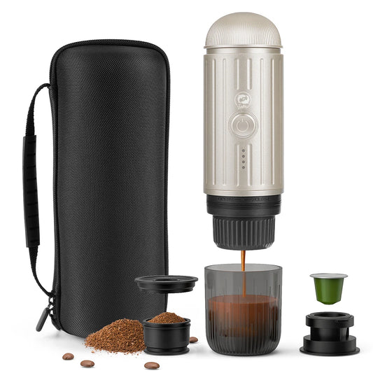 Machine à café expresso portable 19 bars — chauffage automatique, compatible capsules et café moulu