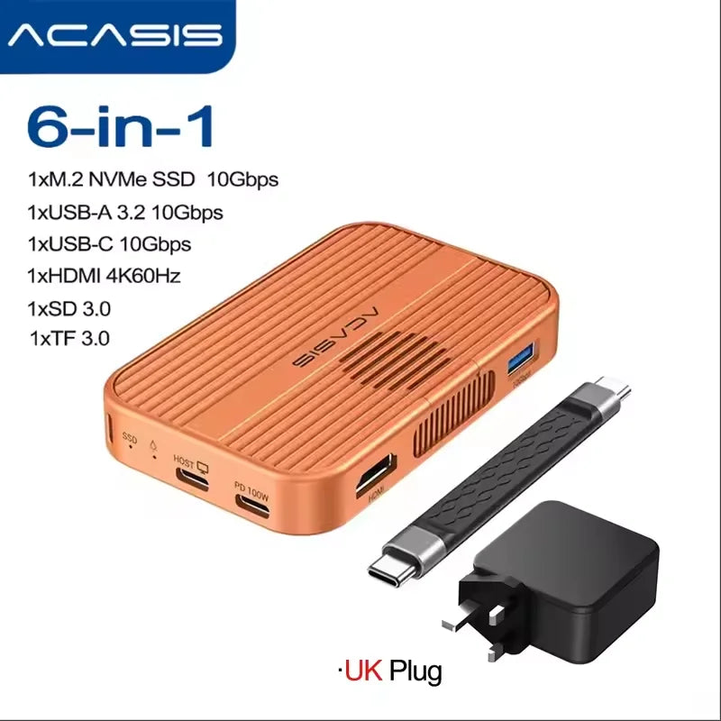 Boîtier SSD NVMe M.2 magnétique Acasis 10 Gbit/s et station d'accueil USB-C TF/SD 3.0 4K 60 Hz pour iPhone 17/17 Pro/iPhone 16/16 Pro