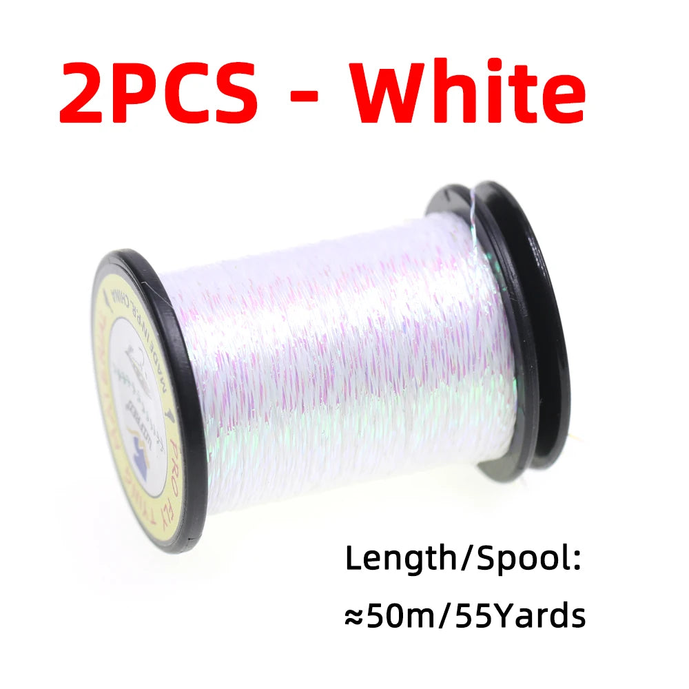 2/4 pièces 50M Fil métallique scintillant Glint Nymph Tinsel pour la confection de mouches (Buzzer Nymphs, mouches sèches/humides) et leurres de pêche à la truite