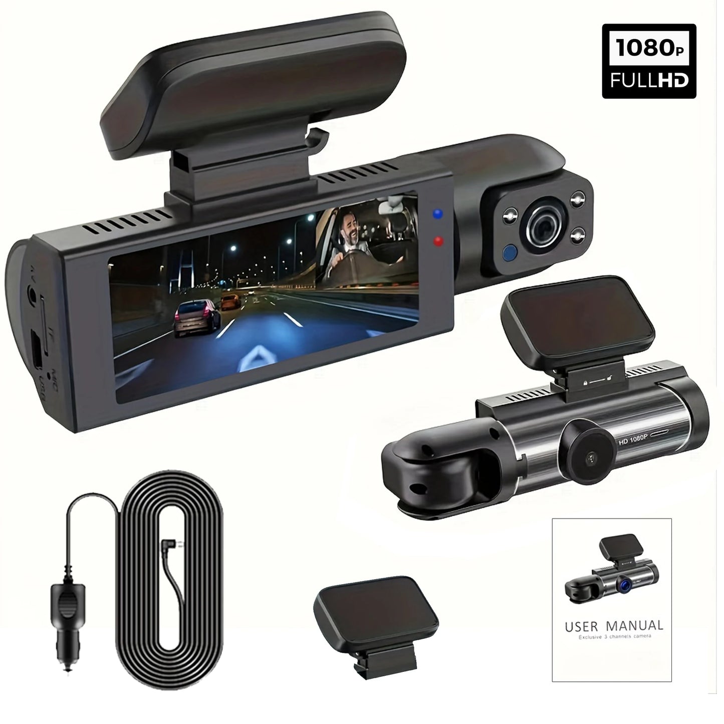 Dashcam Double Objectif FHD 1080P Cabine — Mini DVR Boîte Noire Intérieur