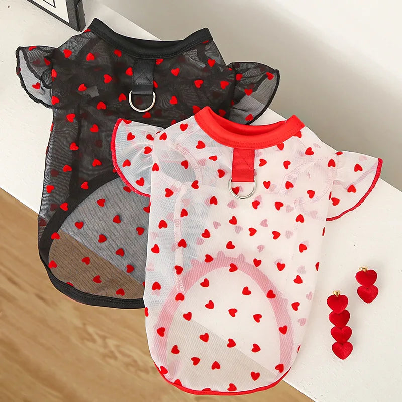 Chaleco refrigerante fino para perro, con mangas de volantes en forma de corazón, ropa de verano para perro con anilla en D, Chihuahua Bichón, camisa para perra, gato, camiseta de malla para perro