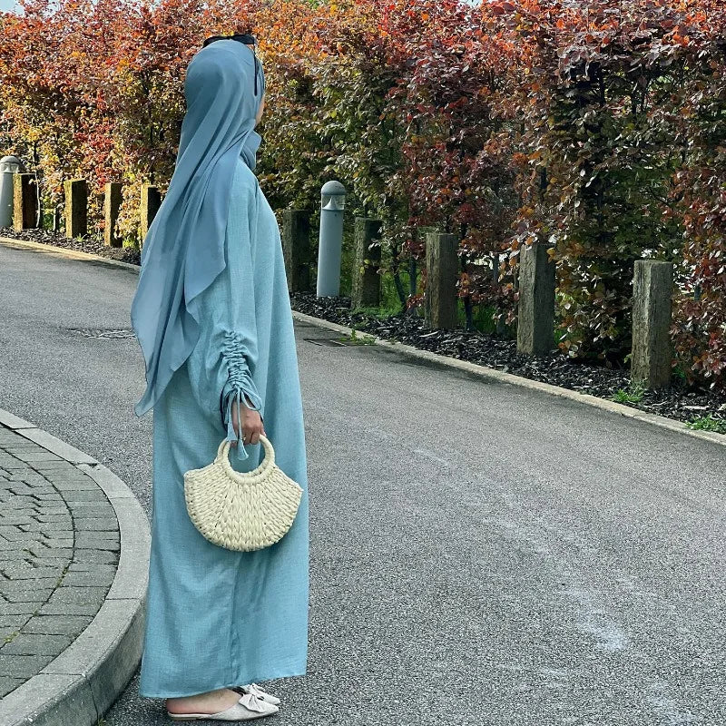 Robe modeste pour femmes musulmanes, arabie saoudite, Eid dubaï, Abaya uni, fête de vacances islamique, couleur unie, turquie, poignets à lacets, vêtements longs, 2024