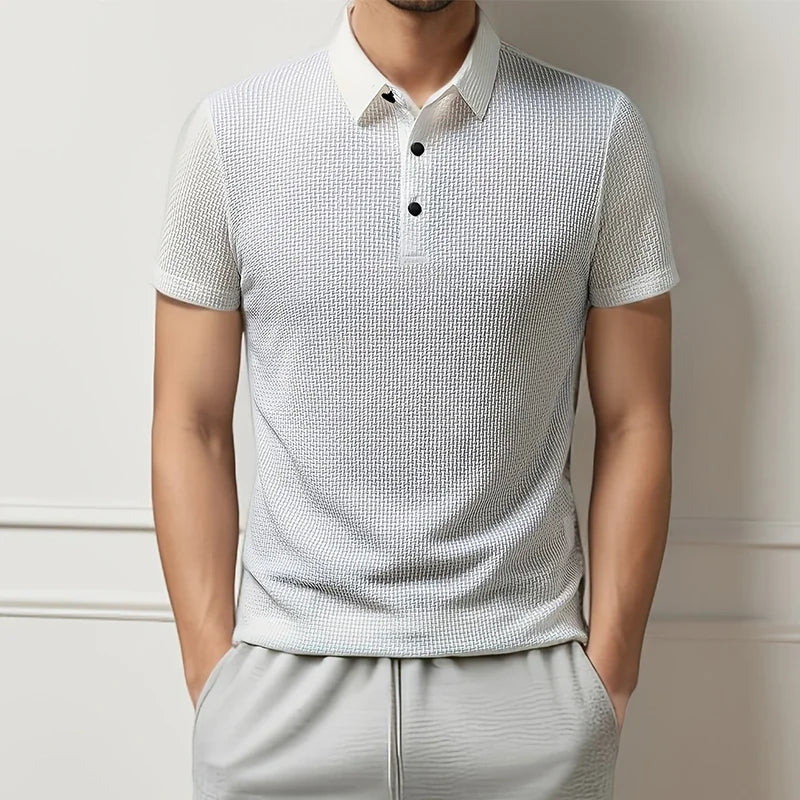 Nueva camiseta tipo polo de moda para hombre de negocios informal de manga corta con estampado de huesos y color liso, transpirable, cómoda y versátil para verano