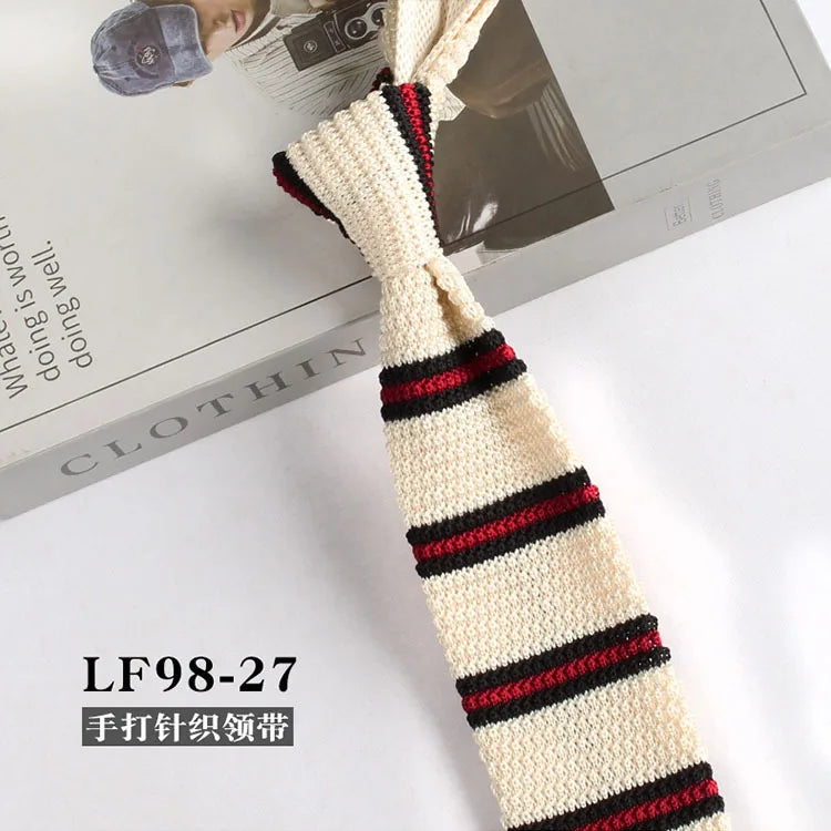 Cravates tricotées rayées pour hommes, rétro étroit, Style coréen, chemises décontractées, accessoires, costume, cravate
